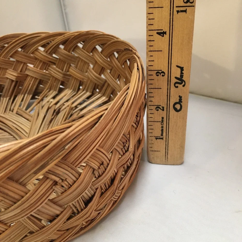Wicker Basket Decor 8.5in Brown Round Woven Split Wood Handcrafted Cottagecore